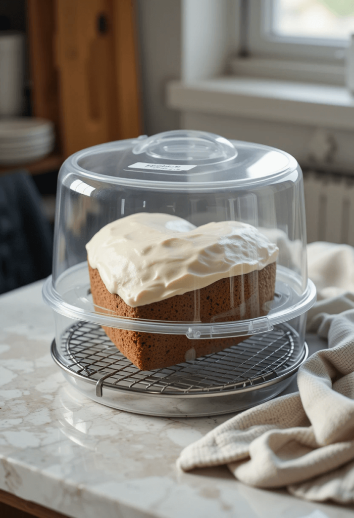 Heart-Shaped Cake Stored in an Airtight Container for Freshness