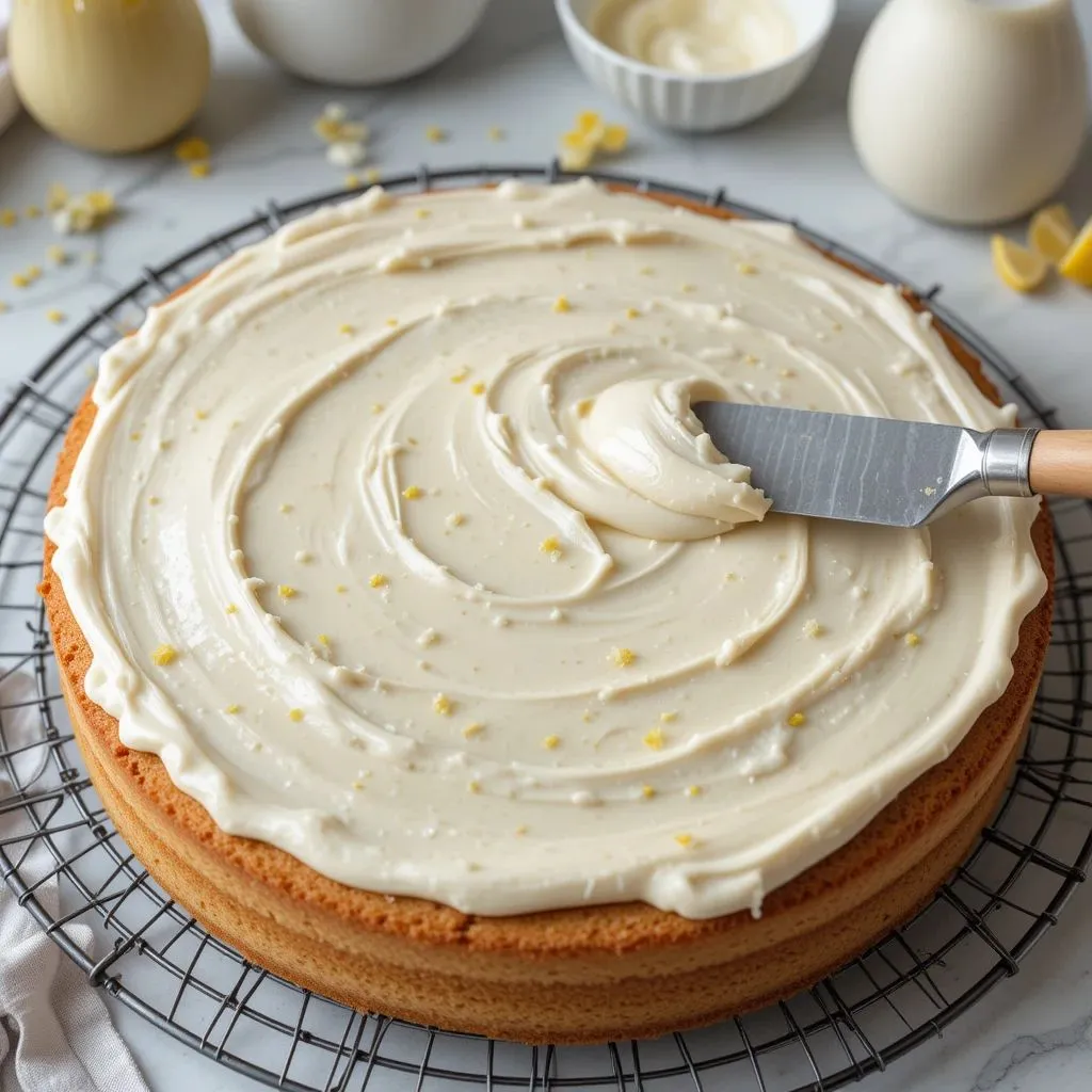 Frosting a Freshly Baked Kefir Sheet Cake