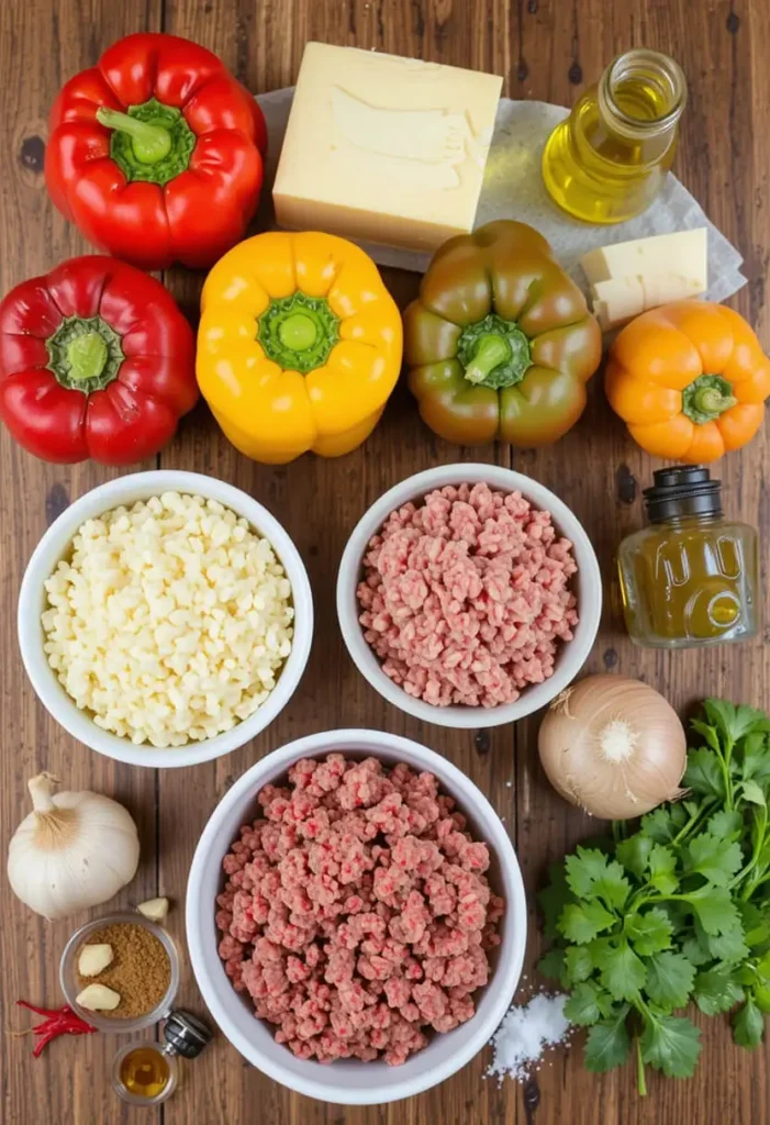 Fresh ingredients for making Colby Jack cheese stuffed peppers