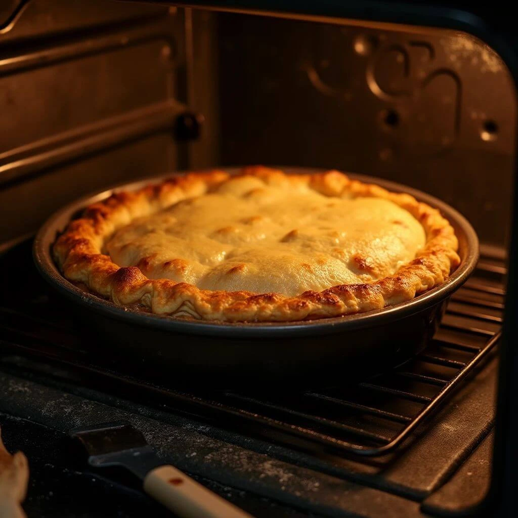 Golden-Brown Passover Potato Pie Baking in the Oven