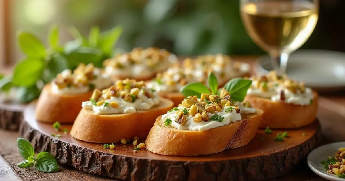 goat cheese and pistachio bruschetta