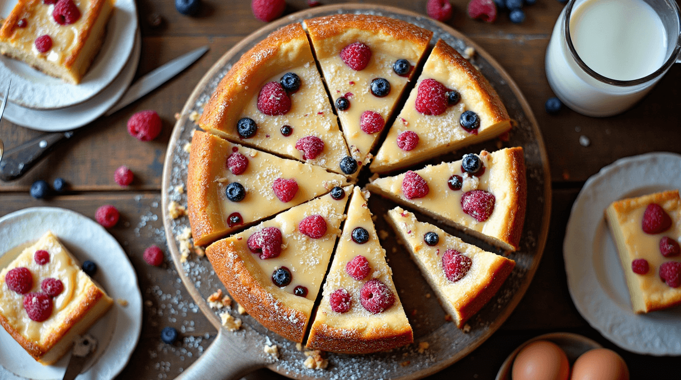 Delicious Kefir Sheet Cake recipe card with Fresh Berries and Frosting