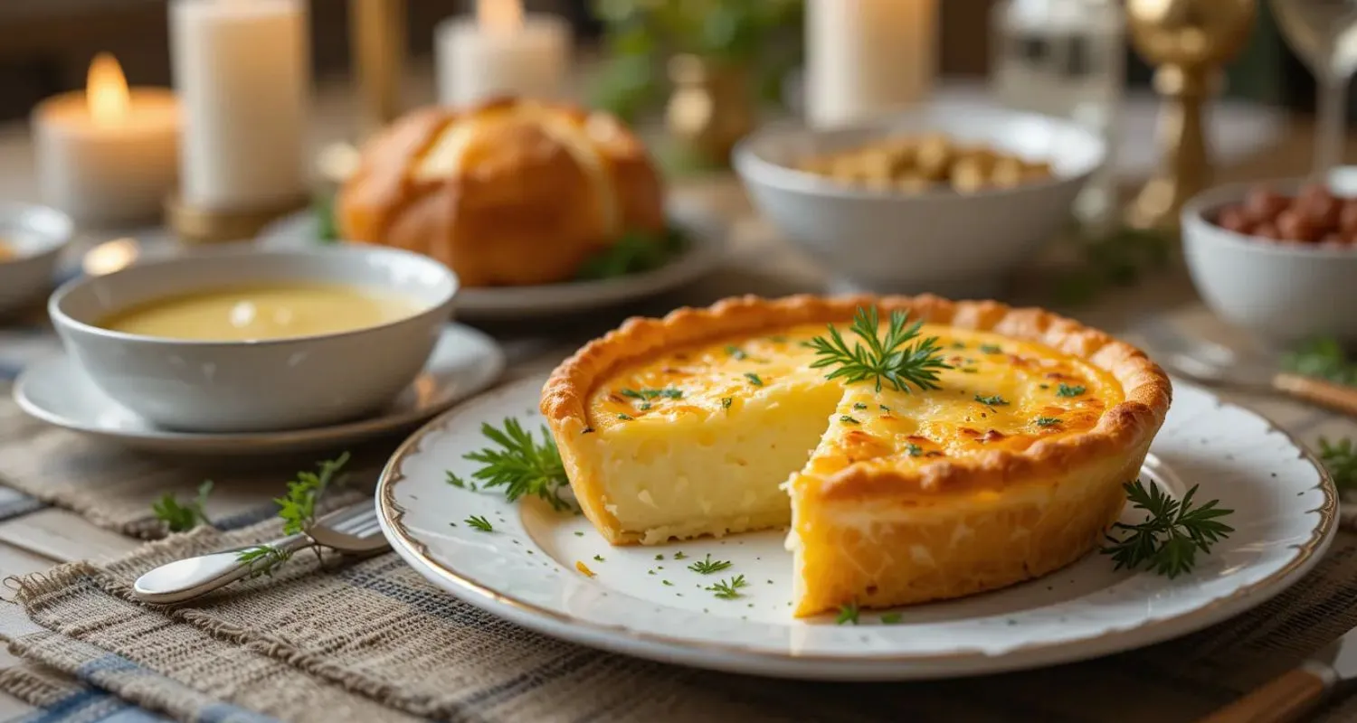 Passover Potato Pie Served on a Festive Table