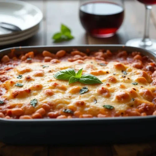 Delicious Butter Bean Lasagna on Rustic Wooden Table