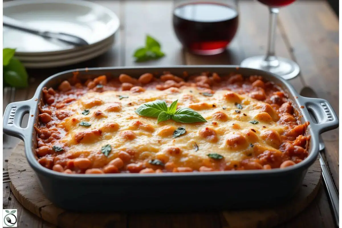 Delicious Butter Bean Lasagna on Rustic Wooden Table