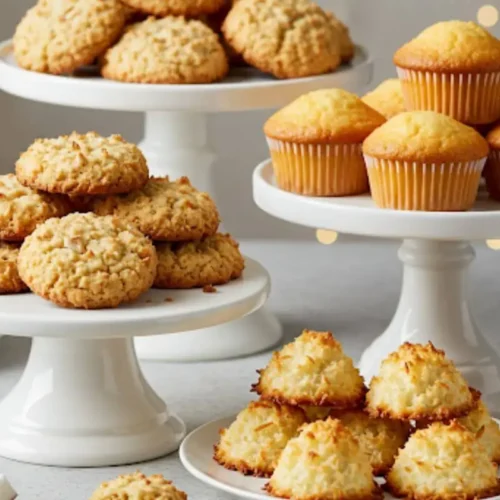 Assorted Coco Baked Treats with Coconut Flakes and Tropical Decor