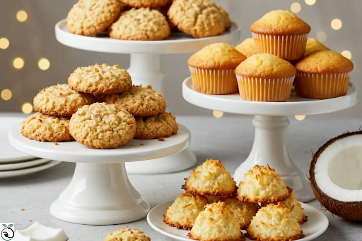 Assorted Coco Baked Treats with Coconut Flakes and Tropical Decor