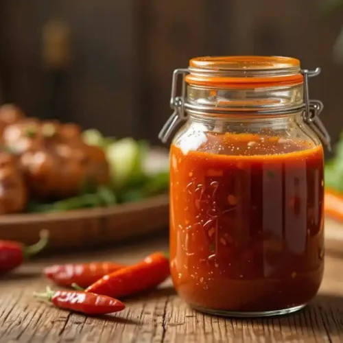 Homemade Datil Pepper Sauce with Grilled Chicken and Chili Peppers