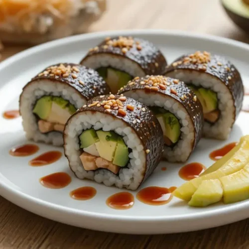 Fresh Eel Avocado Roll with Sushi Rice and Nori