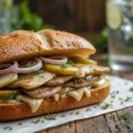 Delicious Matjesbrötchen recipe Sandwich with Pickled Herring and Fresh Toppings